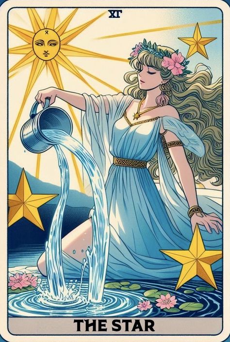 Cute Tarot Cards Art, The Star Tarot Art, Tarot Card Star, The Star Tarot Meaning, Tarot Wallpapers, Starchild Tarot, The Star Tarot Card, The World Tarot Card, Star Tarot Card