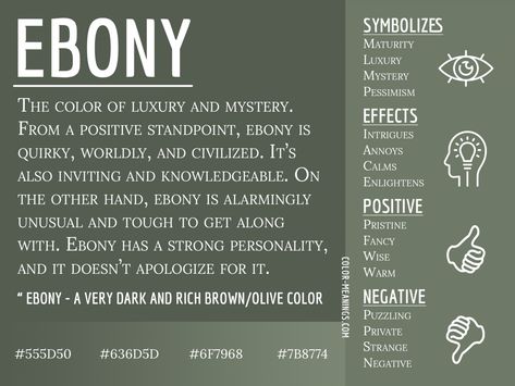 Ebony Color Meaning - The Color Ebony Symbolizes Luxury and Mystery What Do Colors Mean, Color Magick, Therapy Healing, Colour Psychology, Ebony Color, Color Symbolism, Color Healing, Color Puzzle, Colors And Emotions