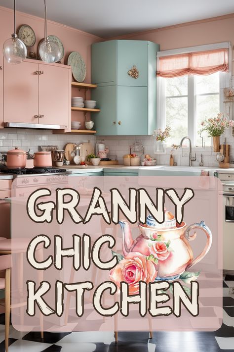 Embrace grandmacore elegance in your kitchen with timeless decor ideas! Use vintage-inspired appliances, floral patterns, and rustic wood accents to create a warm and inviting space. Incorporate cottagecore elements like soft lighting, handcrafted items, and natural textures to enhance the cozy atmosphere. Perfect for both large and small kitchens, these designs blend functionality with nostalgic charm.  🏡🌸🍳 Grandmillineal Kitchen, Cozy Kitchen Decor Ideas, Granny Chic Kitchen, Vintage Kitchen Aesthetic, Grandmacore Decor, Grandmacore House, Vintage Kitchen Decor Ideas, Cottagecore Elements, Pastel Goth Room Decor