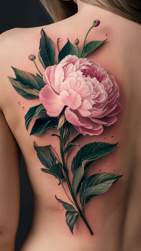 Embrace the beauty of nature with this stunning pink peony tattoo! 🌺 This design captures the lush, full blooms of the peony, symbolizing romance and prosperity. The soft pink hues radiate warmth and femininity, making it a perfect choice for those who cherish grace and elegance. With intricate detailing that brings each petal to life, this tattoo transforms the skin into a canvas of floral artistry, celebrating both beauty and growth. 🌿✨ #PeonyTattoo #FloralArt Peony Tattoo Color Cover Up, Peony Tattoo On Back, Flower Tattoos On Black Women, Colour Peony Tattoo, Peonie Tatoos, Peony Tattoo Back, Dark Peony Tattoo, Realistic Peony Tattoo, Peony Leg Tattoo