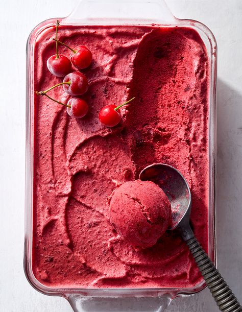 If you've got 10 minutes, you've got time to whip up this two-step puckery-tart sorbet recipe. #sorbet #homemadeicecream #quick #dessert #summer #bhg Cherry Sorbet, Ice Pop Recipes, Healthy Summer Desserts, Frozen Dessert Recipe, Sorbet Recipes, Frozen Cherries, Healthy Ice Cream, Cherry Recipes, Summer Dessert Recipes