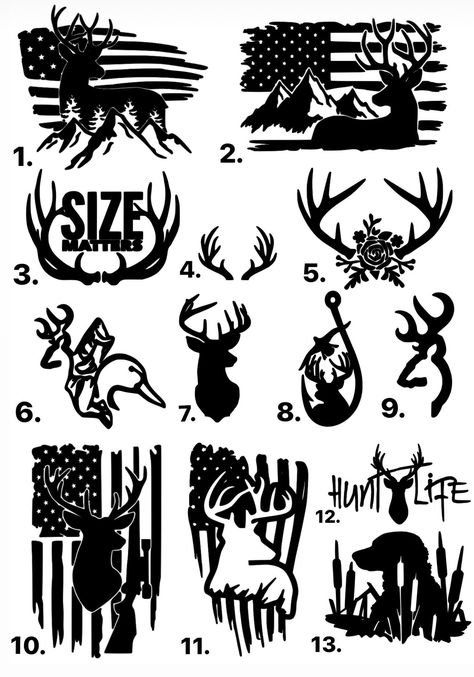 Hunting & Fishing Decals *LEAVE IN NOTES OR PERSONALIZATION BOX (DECAL #NUMBER YOU WANT) IF MULTIPLE DECALS FROM THE SAME LISTING PLEASE PUT *COLOR WANTED BESIDE EACH DECAL #NUMBER  Decals are made with high quality, waterproof & weather proof, self adhesive vinyl. Decal can be applied on any smooth non-porous, clean surface.  Step by Step instructions are in the photos.  I RECOMMEND GLOSS WHITE FOR CAR WINDOWS AND 6" IS THE STANDARD SIZE Decal orders under $25 will ship through regular usps Mai Hunting Tattoo Ideas For Men, Hunting Decals Vinyls, Hunting Tattoos For Guys Forearm, Jager Tattoo, Country Car Decals, Country Decals, Duck Hunting Decals, Fair Shirts, Cricket Stickers