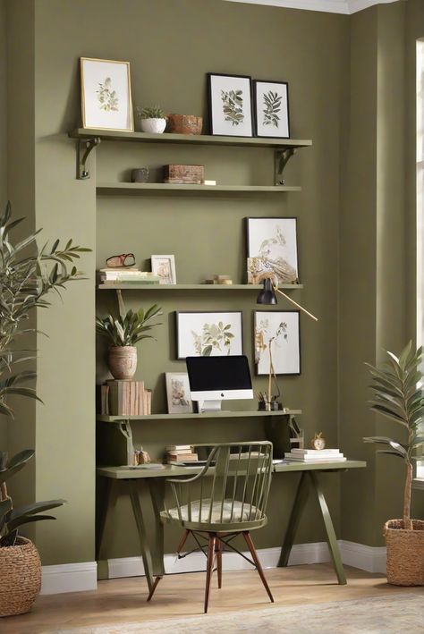 Home Office Paint Colors, Interior Home Design, Interior Space Planning, Interior Designers Kitchen Green Office Walls, Home Office Paint, Office Wall Colors, Navy Office, Paint Guide, Office Paint, Gold Office, Color Home, Green Office