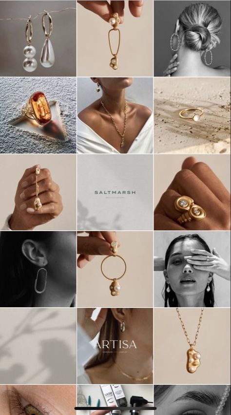 Instagram Feed For Jewelry Business, Jewelry Campaign Ideas, Minimal Jewelry Branding, Jewellery Promotion Poster, Insta Jewelry Feed, Jewellery Layout Design, Jewelry Advertisement Poster, Jewelry Accessories Photography Idea, Photography Of Jewelry Photo Ideas