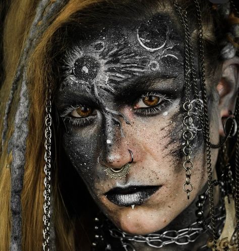 Black Viking Makeup, Warrior Face Paint, Norse Pagan Face Paint, Goth Viking Makeup, Viking Seer Makeup, Celtic Makeup Warriors, Warrior Makeup, Halloween Makeup Witch, Paper Cutout Art