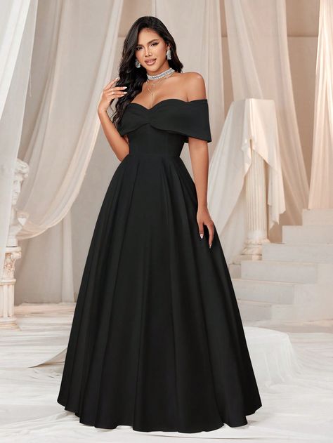 SHEIN Belle Elegant And Romantic Satin Off-Shoulder Ball Gown Wedding DressI discovered amazing products on SHEIN.com, come check them out! Ring Dance Dresses, Ring Dance, Hairstyles For Gowns, Off Shoulder Ball Gown, Wedding Dress Black, Satin Ball Gown, Black Short Dress, Classy Wedding, Summer Weddings