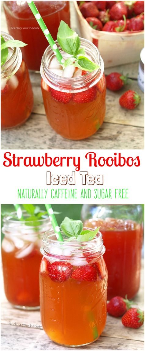 Rooibos Iced Tea, Flavored Tea Recipes, Mango Iced Tea, High Calorie Diet, Raspberry Iced Tea, Strawberry Tea, Iced Tea Recipes, Tea Cocktails, Rooibos Tea