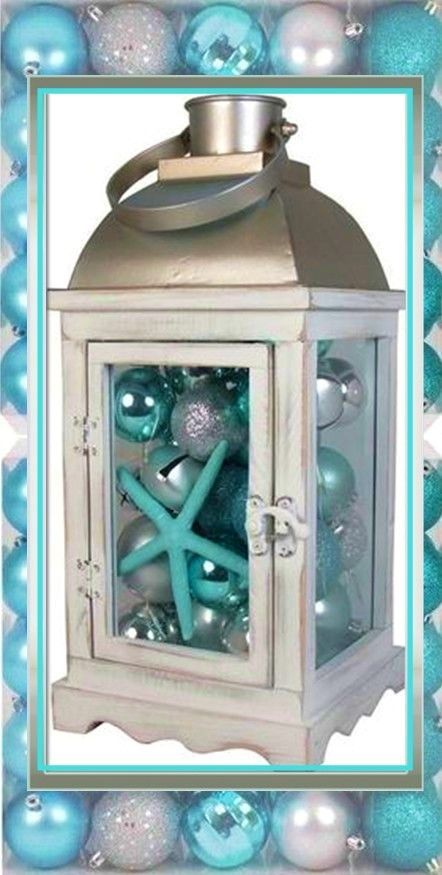 Christmas Lantern Ideas, Christmas Wreath Farmhouse, Farmhouse Christmas Wreath, Beach Christmas Decorations, Beach Themed Crafts, Coastal Christmas Tree, Christmas Door Wreath, Florida Christmas, Cheap Ideas