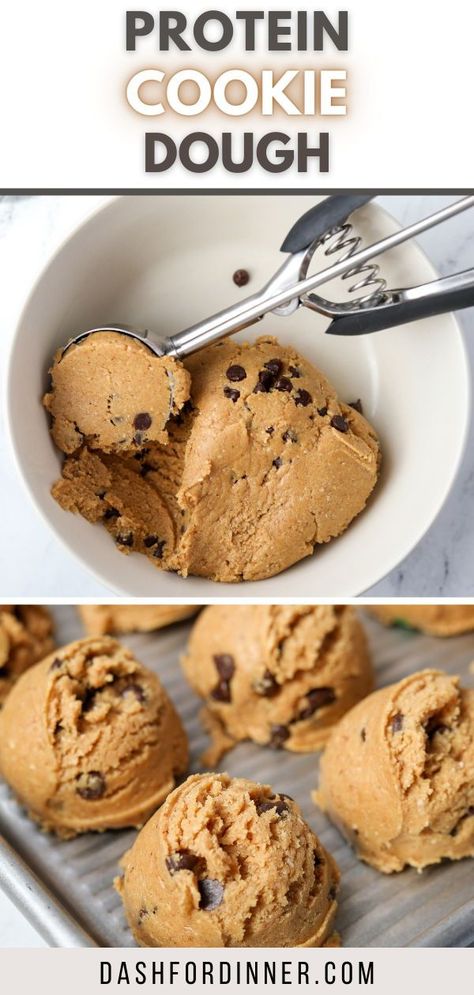 This easy and healthy recipe for edible protein cookie dough is the perfect on-the-go snack or dessert. Made with simple ingredients, this healthy snack idea is perfect for those who want to hit their protein goal - but still want to enjoy their cravings. This easy protein dessert freezes well and is perfect for meal prep. Protein Edible Cookie Dough, Edible Protein Cookie Dough, Protein Powder Recipes Easy, Easy Protein Desserts, Healthy Sweet Snacks Easy, Protein Cookie Dough Balls, Edible Cookie Dough Healthy, Protein Cookie Recipes, Easy Protein Snacks