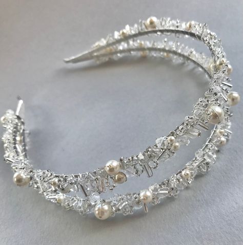 Double Headband, Crystal Bridal Headband, Bridal Hair Bands, Floral Wedding Hair, Crystal Hair Accessories, Silver Tiara, Pearl Tiara, Double Wedding, Silver Headband