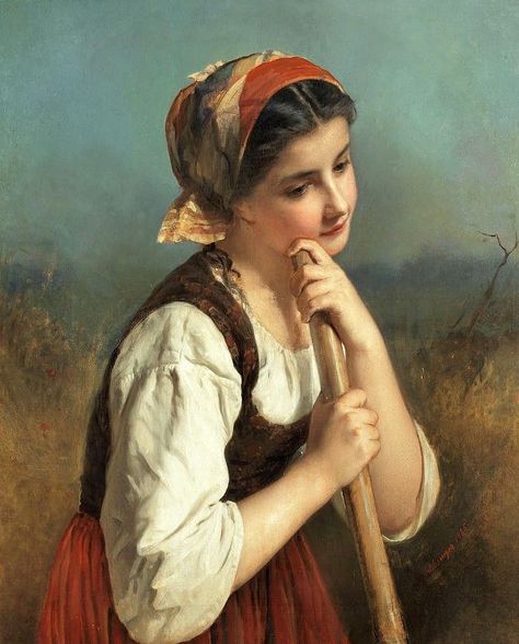 Carl Schlesinger (German artist of Swiss origin, 1825-1893) -- Peasant Woman Peasant Hair, Medieval Peasant Woman, Peasant Aesthetic, Peasant Art, Medieval Peasant, Victorian Paintings, Butter Oil, Female Art Painting, Art Painting Gallery