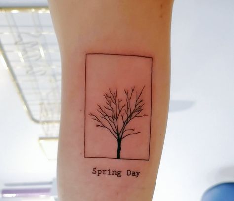 First Love Late Spring Tattoo, Spring Day Tattoo, Rm Wild Flower Tattoo Ideas, Spring Day Lyrics Aesthetic, Small Bts Inspired Tattoos, Bts Inspired Tattoos, Spring Day Bts Lyrics, Tatuaje Studio Ghibli, Bts Tattoo