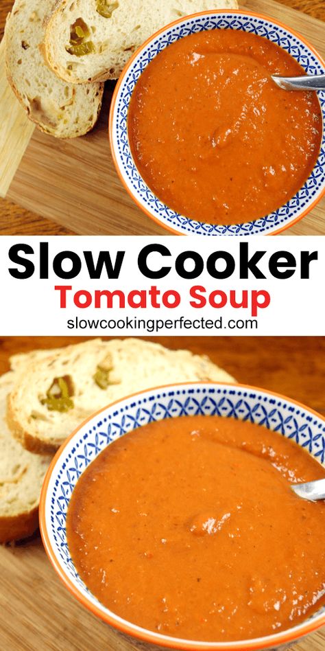 Crockpot Tomato Bisque Soup, Fresh Tomato Soup Crock Pot, Tomato Soup Recipe Crock Pot, Crockpot Tomato Soup With Fresh Tomatoes, Tomato Soup Panera, Perogi Casserole, Crockpot Tomato Soup, Soup Panera, Slow Cooker Tomato Soup