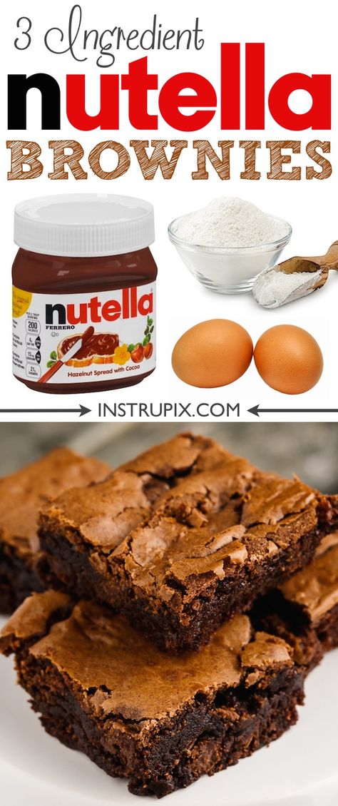 Nutella Brownies Recipe, 3 Ingredient Nutella Brownies, 3 Ingredient Brownies, Nutella Recipes Brownies, 3 Ingredient Desserts, Resep Brownies, Nutella Brownies, Homemade Nutella, Easy Cheesecake Recipes