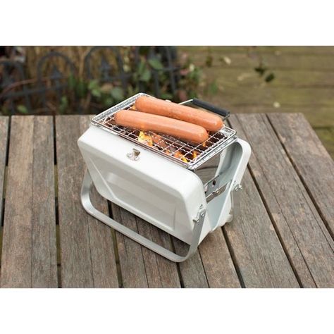 Mini Briefcase Barbecue | What on Earth | CAT592 Metal Briefcase, Small Grill, Portable Charcoal Grill, Portable Barbecue, Portable Grill, Stainless Steel Grill, Small Outdoor Spaces, Camp Cooking, Lunch Break