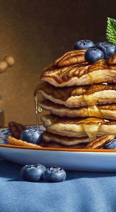 Food Art Painting, Food Artwork, Afrique Art, Food Illustration Art, Watercolor Food, Blueberry Pancakes, Food Painting, Realistic Paintings, Arte Sketchbook