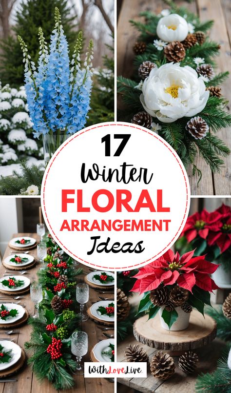 seasonally-inspired🎁🌾 Looking for the perfect winter decor? Our article offers beautiful and easy-to-make floral arrangement ideas suited for any space during the cold months. 🌼 Check out our favorites and save this pin for creative and seasonally inspired home styling! Winter Floral Arrangements Centerpieces Michaels Stores, Floral Arrangements For January, Snowflake Floral Arrangements, January Flower Arrangements For Church, Nye Floral Arrangements, Winter Floral Arrangements For Church, Winter Dried Flower Arrangements, Christmas Fresh Flower Arrangements, January Flowers In Season