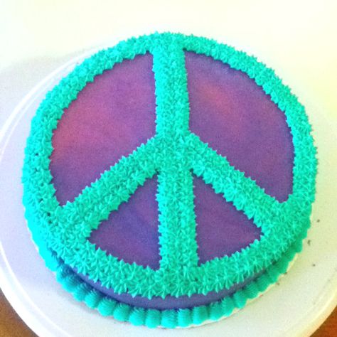 Peace Sign Cake Ideas, Peace Sign Cake, Peace Sign Cakes, Peace Cake, Neon Cakes, Hippie Party, Bake Goods, Individual Cakes, Baking Business