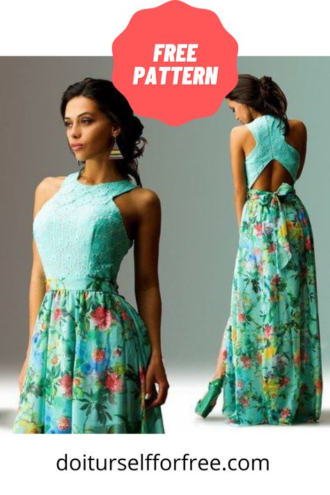 Women's Dress Patterns, Pattern Summer Dress, Party Dress Patterns Women, Party Dress Pattern, Free Dress Patterns For Women Pdf, Summer Dress Sewing, Halter Top Dress Pattern, Maxi Dress Sewing Pattern Free, Dress Sewing Patterns Free Women