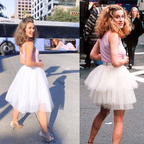 Carrie Bradshaw Tulle Skirt, Carrie Bradshaw Nails, Carrie Bradshaw Halloween Costume, Carrie Bradshaw Costume, Sjp Hair, Carrie Bradshaw Dresses, Carrie Halloween Costume, Carrie Bradshaw Hair, Celebrity Fits