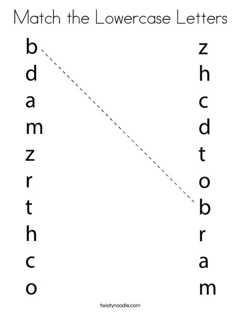 Match the Lowercase Letters Coloring Page - Twisty Noodle Lowercase Letters Worksheet, Tracing Activities For Preschoolers, Match The Letters, Letter Matching Worksheet, Worksheet For Nursery Class, Letter Worksheets For Preschool, Twisty Noodle, English Activities For Kids, Alphabet Worksheets Preschool