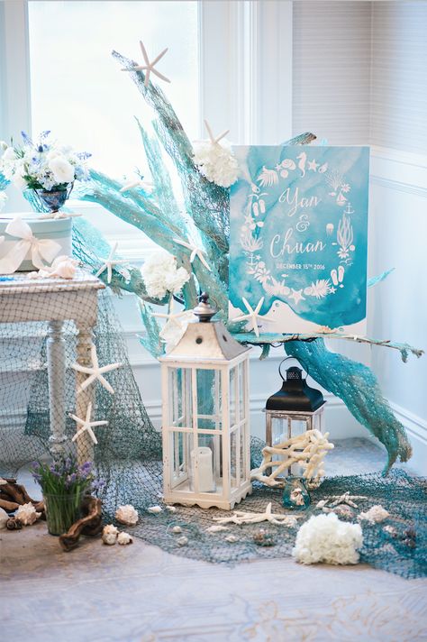 Beach Party Photo Backdrop, Ocean Themed Sweet 16, Coastal Party Decor, Sea Themed Wedding, Ocean Theme Wedding, Ocean Themed Wedding, Ritz Carlton Half Moon Bay, Ocean Wedding Theme, Ocean Backdrop