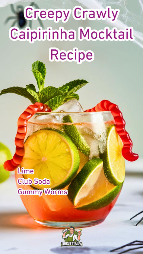 "Get ready for a spine-chilling treat with this Creepy Crawly Caipirinha 
Mocktail Recipe! Perfect for Halloween, this non-alcoholic drink features a 
spooky twist on the classic Caipirinha, making it an ideal festive addition 
to your celebrations. Discover how to create the Eerie Caipirinha Mocktail 
that will impress guests and add a fun, creepy vibe to your party. This 
Creepy Crawly Mocktail Recipe is not only delicious but also a great way to 
enjoy a refreshing drink without the alcohol." Drinks Mocktail, Alcoholic Drink, Lime Soda, Halloween Drinks, Mocktail Recipe, Alcohol Recipes, Slushies, Non Alcoholic Drinks, Refreshing Drinks