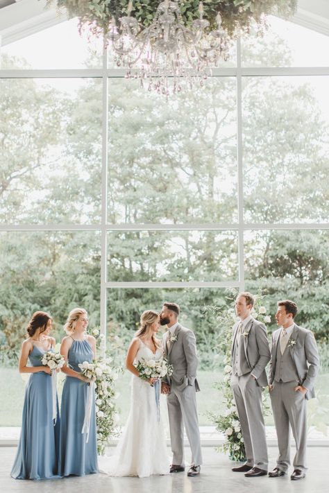 Dusty Blue Wedding Groomsmen, Blue And Grey Wedding, Slate Blue Wedding, Wedding Color Schemes Blue, Wedding Theme Color Schemes, Groomsmen Grey, Wedding Winter, St Louis Wedding, Light Blue Wedding