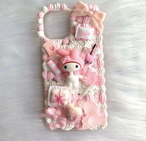 My Melody Decoden Case, Whipped Cream Phone Case, Diy Decoden Phone Case, Decoden Phone Case Pink, Deco Phone Cases Whipped Cream, Decoden Phone Case Sanrio, Deco Cream Phone Case, Deco Phone Cases, Braclets Diy