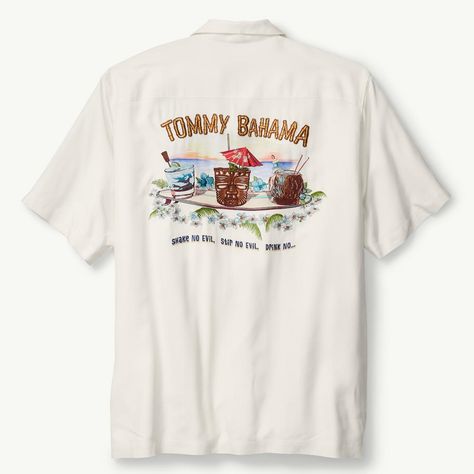 Tommy Bahama Original Fit Shake, Stir, & Drink No Evil Mens Camp Shirt Workout Shakes, Fruity Drinks, Good Cigars, No Evil, Camp Shirt, Casual Stylish, Camping Shirt, Big & Tall, Embroidered Shirt