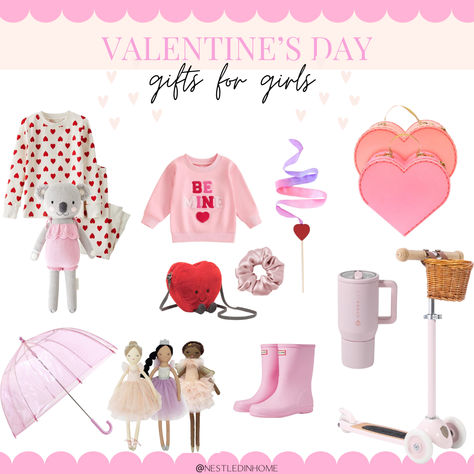 The perfect Valentine's Day gifts for little girls to add to their basket. Valentine’s Day Gift Kids, Gift Basket Valentine’s Day, Love Baskets For Kids, Valentines Day Toddler Gifts, Valentines Basket For Toddler Girl, Toddler Girl Valentines Gift Basket, Valentine Baskets For Kids, Toddler Valentines Day Gifts Basket, Toddler Girl Valentines