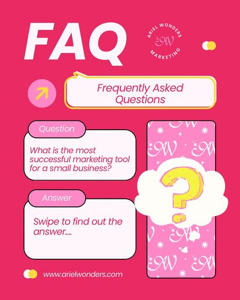 I’m using this Friday to answer a question recently asked. 🫶🏽 💭What is the most successful marketing tool for a small business? 🤔 Swipe to read the answer & if you have any questions. Send them my way! 💖 . . . . . #marketingquestions #smallbusinessmarketingtips #arielwonders #arielwondersmarketing #faq Paid Media, A Question, Small Business Marketing, Marketing Tools, My Way, Media Marketing, To Read, Small Business, Marketing