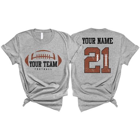 PRICES MAY VARY. PERSONALIZED T-SHIRT: A personalized Football T-shirt with name and shirt number will be the perfect gift for baseball lovers, mom, daughter, sister, niece, Wife, girlfriend,... Click on "Customize Now" and and start designing your unique shirt. MATERIAL: Solid colors are 100% cotton ( Black, White, Navy , Forest Green). Dark Heather colors are 50% cotton, 50% polyester. Sport Grey and Athletic Heather 90% cotton, 10% polyester. Color Dark Gray Heather and Heather Mauve 52% cott Football Tshirts Designs, Football Tshirt Designs, Football Girlfriend Shirts, Football Girlfriend, Custom Football Shirts, Football Ideas, Gifts For Baseball Lovers, Girlfriend Shirt, Girlfriend Shirts