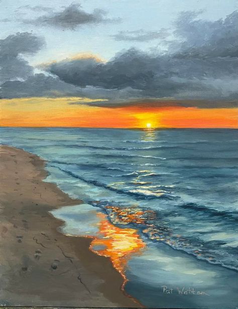 Painting Ideas On Canvas Simple Easy Sunset, Impressionism Painting Easy, See Painting, Beautiful Scenery Paintings, Paint Beach, Ocean Art Painting, Sunset Canvas Painting, Beach Art Painting, Gouache Art