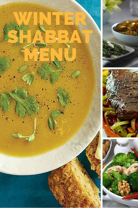 The Ultimate Winter Shabbat Menu. This menu has all the recipes you need for a cozy Shabbat including soup, salad and a main course. Shabbos Recipes, Shabbat Dinner Recipes, Shabbat Recipes, Craft Shack, Jewish Holiday Recipes, Jewish Cuisine, Kosher Cooking, Shabbat Dinner, Kosher Recipes