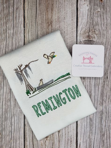 https://www.etsy.com/shop/CreativeThreadEmb?ref=simple-shop-header-name Hunting Sketch, Boy Sketch, House Sketch, Sail Boat, Duck Hunting, Personalized Clothes, On Design, Applique Designs, Monogram Initials