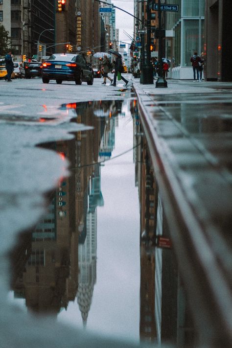 Wet asphalt road in city in daytime · Free Stock Photo Wet Road, Flooded Street, Rain Street, Water Puddle, Road Lines, Rainy Street, City Streets Photography, Asphalt Road, Road Photography