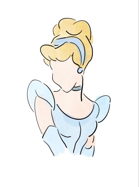 Disney Drawings Cinderella, Disney Princess Drawing Reference, Easy Simple Disney Drawings, Disney Princess Painting Ideas, Cinderella Doodles, Cinderella Art Drawing, Simple Disney Drawings, Cinderella Art Illustrations, Cinderella Drawing Easy