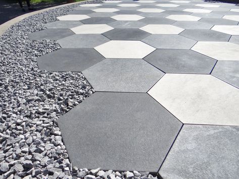 Hexagon Pavers Pathways, Hexagon Outdoor Pavers, Hexagon Pavers Patio, Octagon Pavers, Hexagonal Pavers, Hexagon Pavers, Hexagon Patio, Porcelain Pavers, Concrete Patio Makeover