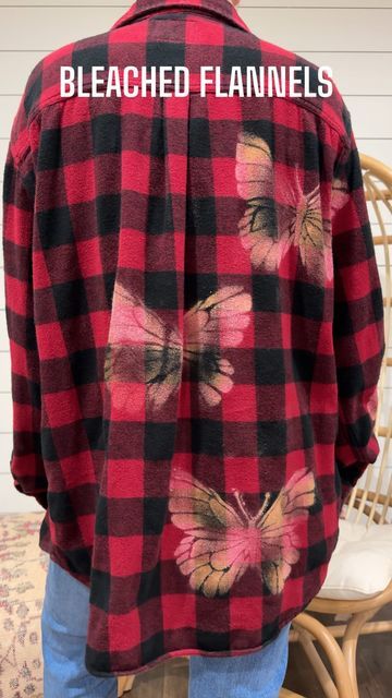 Flannel Refashion, Flannel Upcycle, Flannel Shirt Refashion, Reworked Flannel, Bleached Flannel Shirt, Boho Chic Accessories, Upcycle Clothing, Vintage Flannel Shirt, Shabby Chic Clothes