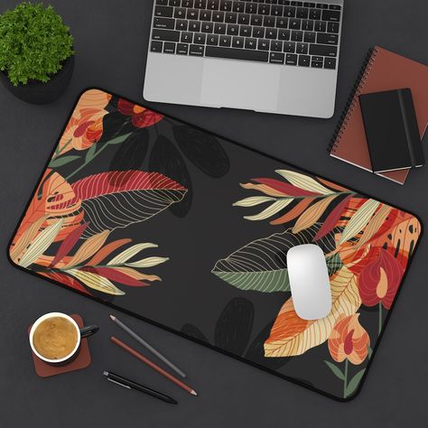 Tropical Leaves Desk Mat, Desk Mat For Home Office, Cute Mouse Pad, Large Cute Desk Pad, Extra Large Desk Mat, Unique Desk Mat Gift by HICEDESIGNS on Etsy Desk Decor Ideas Office, Wooden Shack, Work Desk Decor, Office Organization At Work, Unique Desk, Computer Desk Mat, Coworkers Christmas, Cute Mouse Pad, Unique Desks