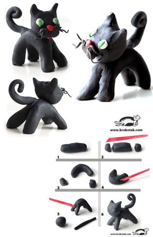 Plasticine BLACK CAT Polymer Clay Cat, Kids Clay, Clay Diy Projects, Tanah Liat, Clay Crafts Air Dry, Cute Polymer Clay, Clay Animals, Modeling Clay, Cute Clay