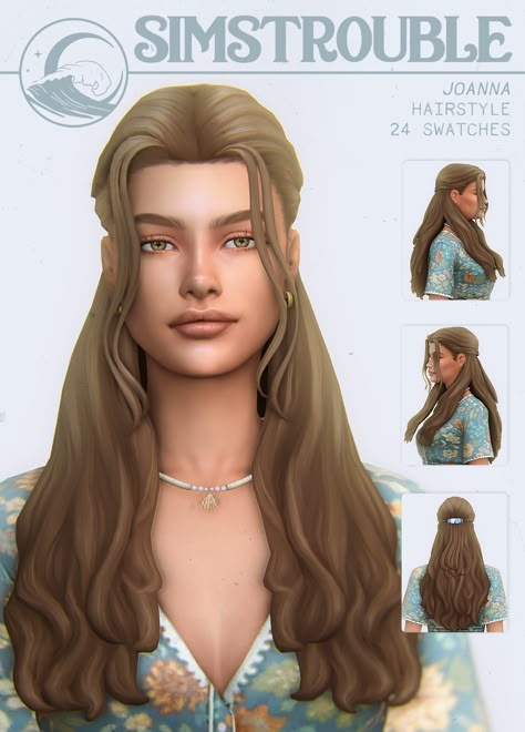 An elegant half-up curly hairstyle with a clip in the back for your sims 🥦 Sims 4 Half Up Hair, Sims 4 Half Up Half Down Hair Cc, Sims 4 Elegant Hair, Sims 4 Cc Hair Half Up Half Down, Sims 4 Cc Half Up Half Down Hair, Sims 4 Half Up Half Down Hair, Simstrouble Hair Cc, Simstrouble Cc, Ts4 Hair