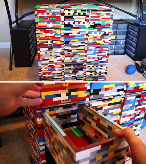 Lego Storage Container Made From Legos Useful Lego Ideas, Practical Lego Ideas, Lego Ideas For Adults, Old Lego Ideas, Diy Lego Creations, Diy Lego Organizer, Functional Lego Creations, Lego Repurpose, Leftover Lego Ideas