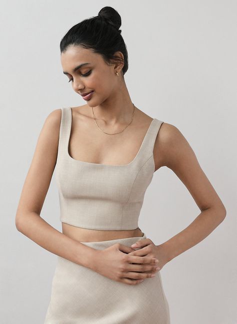 IBIZA BUSTIER - Cropped bustier Linen Bustier Top, Square Neck Bustier Top, Linen Bustier, Leather Face Mask, Floral Babydoll Top, Minimalist Capsule Wardrobe, Suiting Fabric, Wrap Crop Tops, Long Sleeve Blouse Pattern