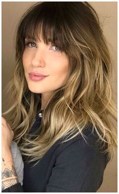 Balayage With Fringe, Layered Hair With Bangs, Long Layered Hair, Hair Color Balayage, Haircuts With Bangs, Cortes De Cabello, Medium Long, Ombre Hair, Cute Hair