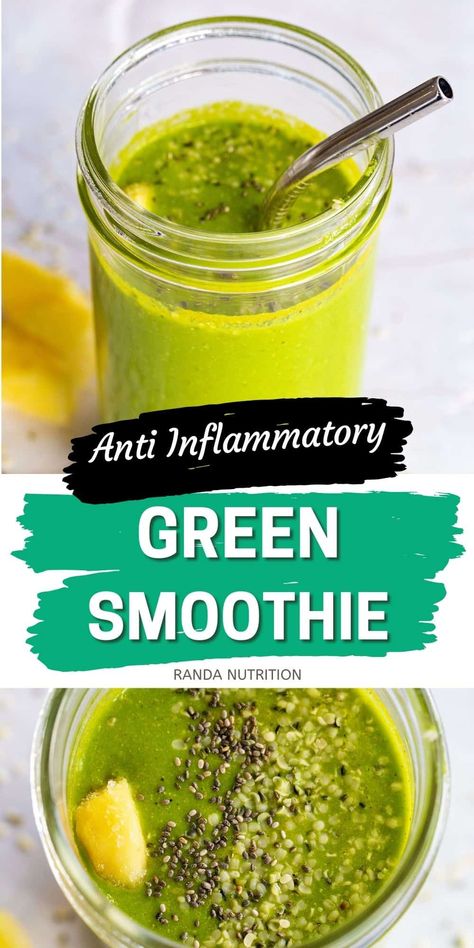 Anti-Inflammatory Green Smoothie 5 Inflammation Smoothie, Heathy Smoothies, Green Smoothie Recipes Healthy, Lunch Smoothie, Anti Inflammation Recipes, Turmeric Smoothie, Sweet Smoothies, Hemp Hearts, Green Apples