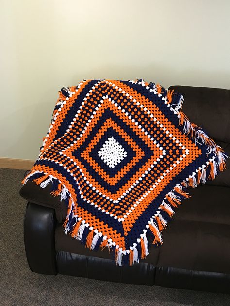 Orange Black Crochet Blanket, Orange And Blue Crochet Blanket, Christmas Scarf Crochet, Feet Warmers, Blue Crochet Blanket, Crochet Square Blanket, Fall Crochet, Black Blanket, Christmas Scarf