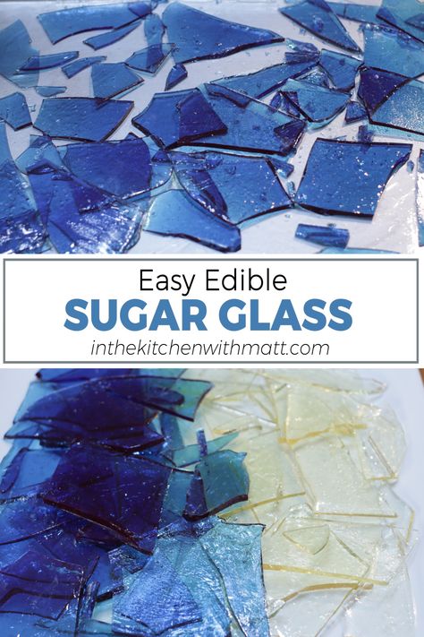 Plate full of blue edible sugar glass. Candy Glass Shards, Glass Candy Recipe No Corn Syrup, Edible Glass Candy, Sugar Water For Cakes, Sugar Glass Recipes, Sugar Work Decoration, Candy Crystals Recipe, How To Make Hard Candy, Sugar Glass How To Make