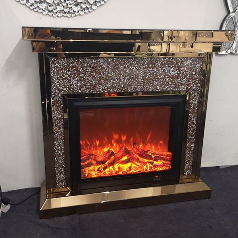 Factory wholesale electric diamond crushed gold mirrored fireplace Gold Fireplace, Fireplace Insert Ideas Decor, Glam Fireplace, Gold Tv Stand, Fireplace Console, Fire Surround, Brick Fireplace Makeover, Fireplace Mirror, Traditional Persian Rugs